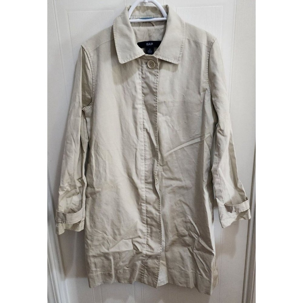 GAP Women's Long Sleeve Button/Zip Up Jacket Trench Coat Midi Tan Khaki Size M